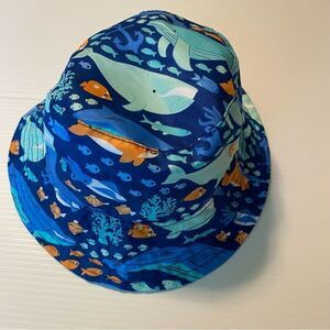 Reversible Hat Blue Fish Summer Vacation Travel Sun Protection bucket Bucket OS